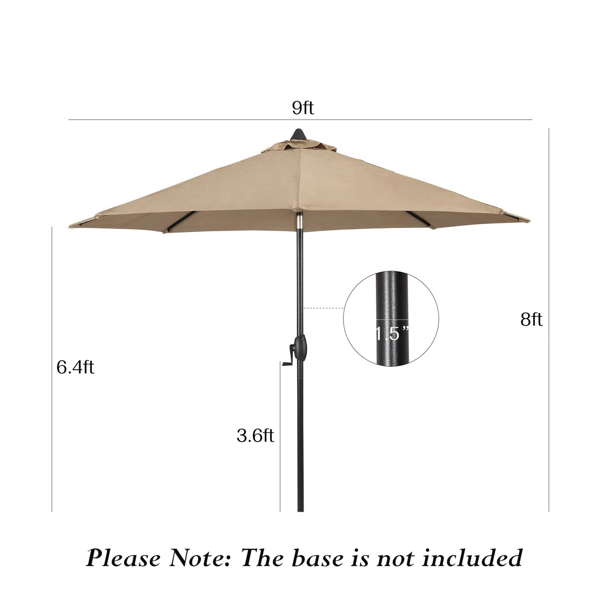 PATIO TREE 9Ft Tilting Umbrellas Patio Market Umbrella with Crank Handle and Sunbrella® Fabric (Heather Beige)