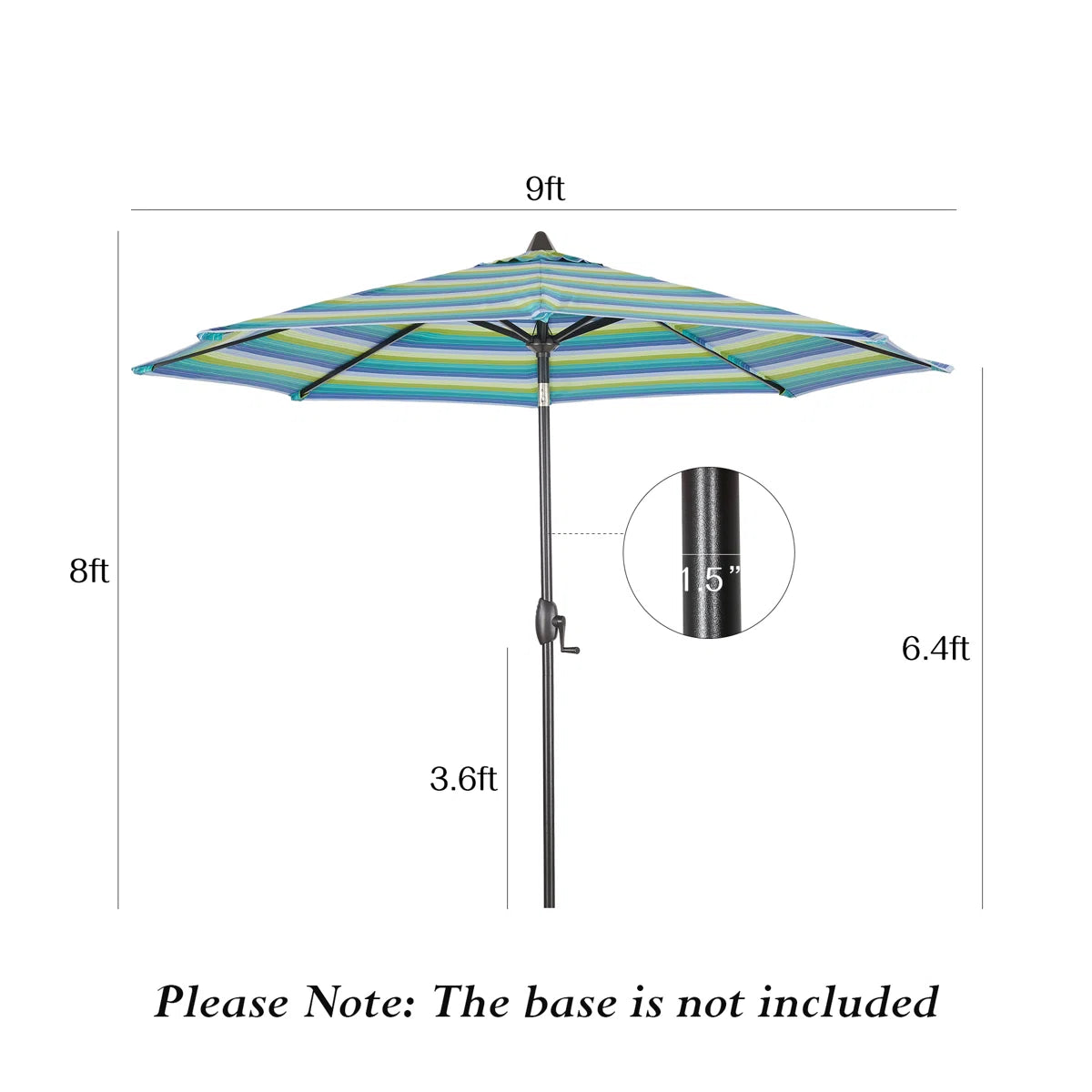 PATIO TREE 9Ft Round Cabana Stripe Market Umbrella with Sunbrella® Fabric (Seville Seaside)