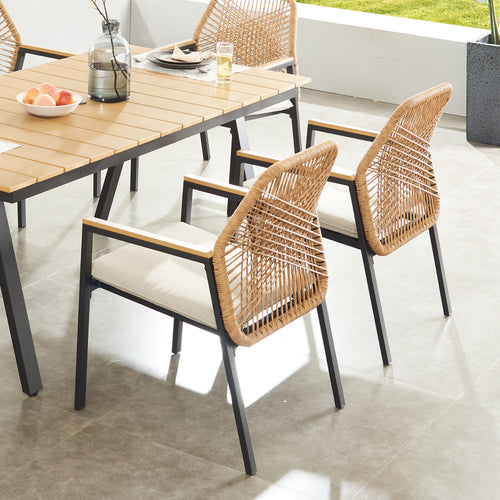 PEAKHOME Outdoor Aluminum Wicker Dining Chairs With Olefin Cushions (Set of 2)