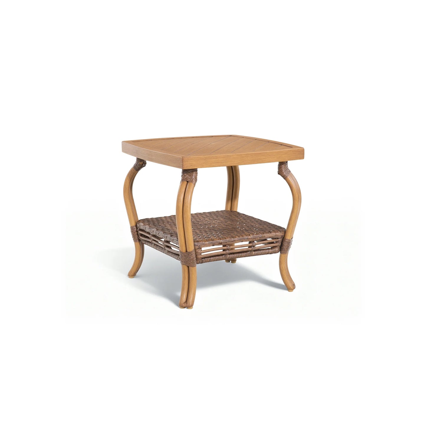 Arcadia Patio Squircle End Table with Wicker Storage Shelf