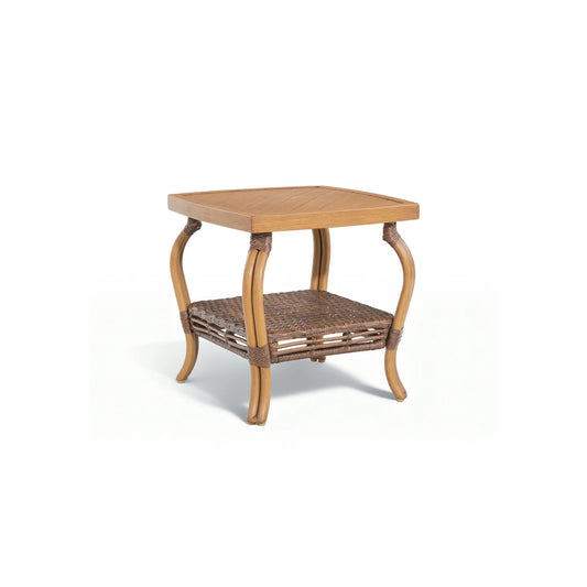 Arcadia Patio Squircle End Table with Wicker Storage Shelf