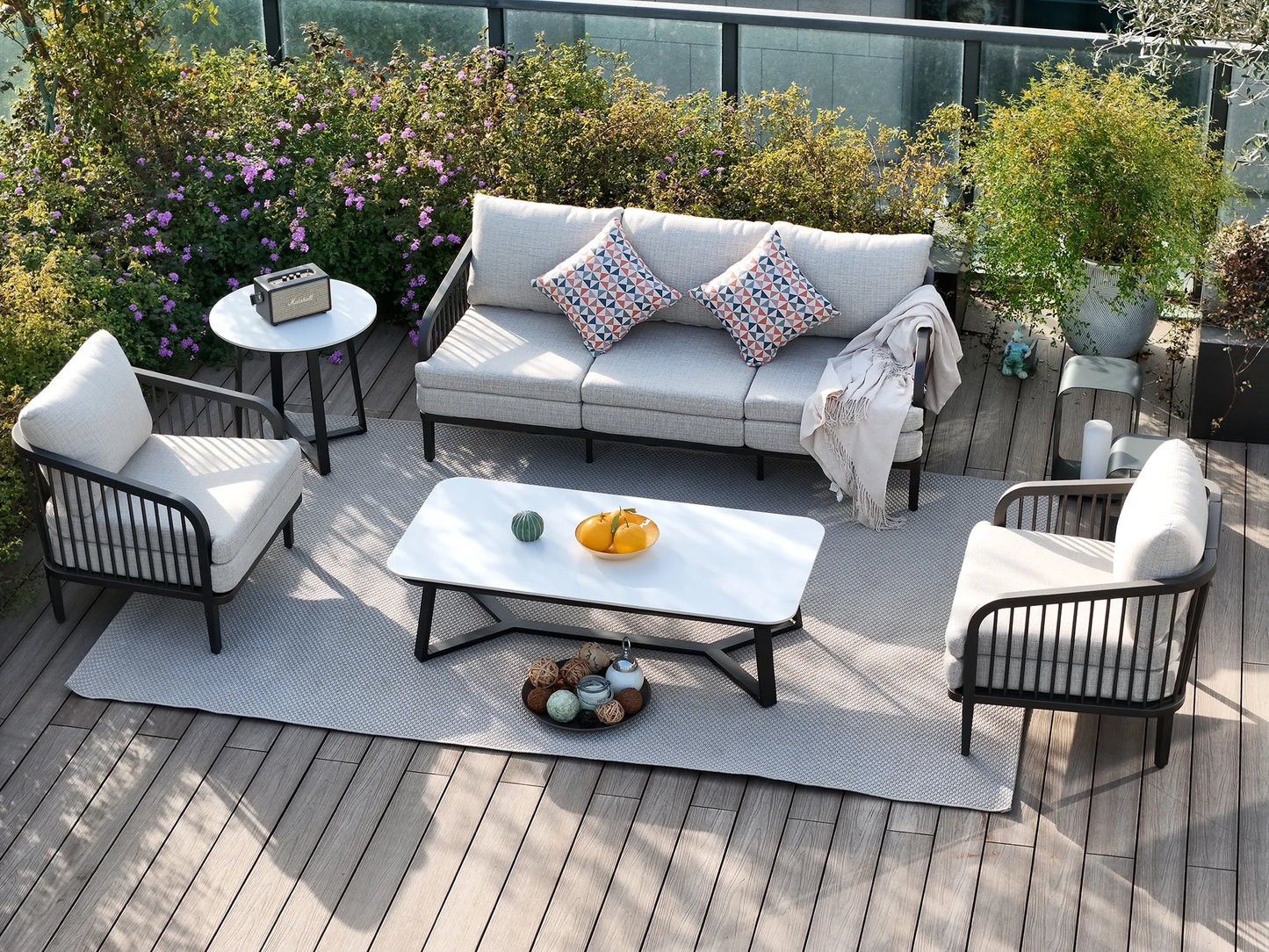 Asheville 5-Piece Aluminum Patio Deep Sofa Set With Sintered Stone Tables