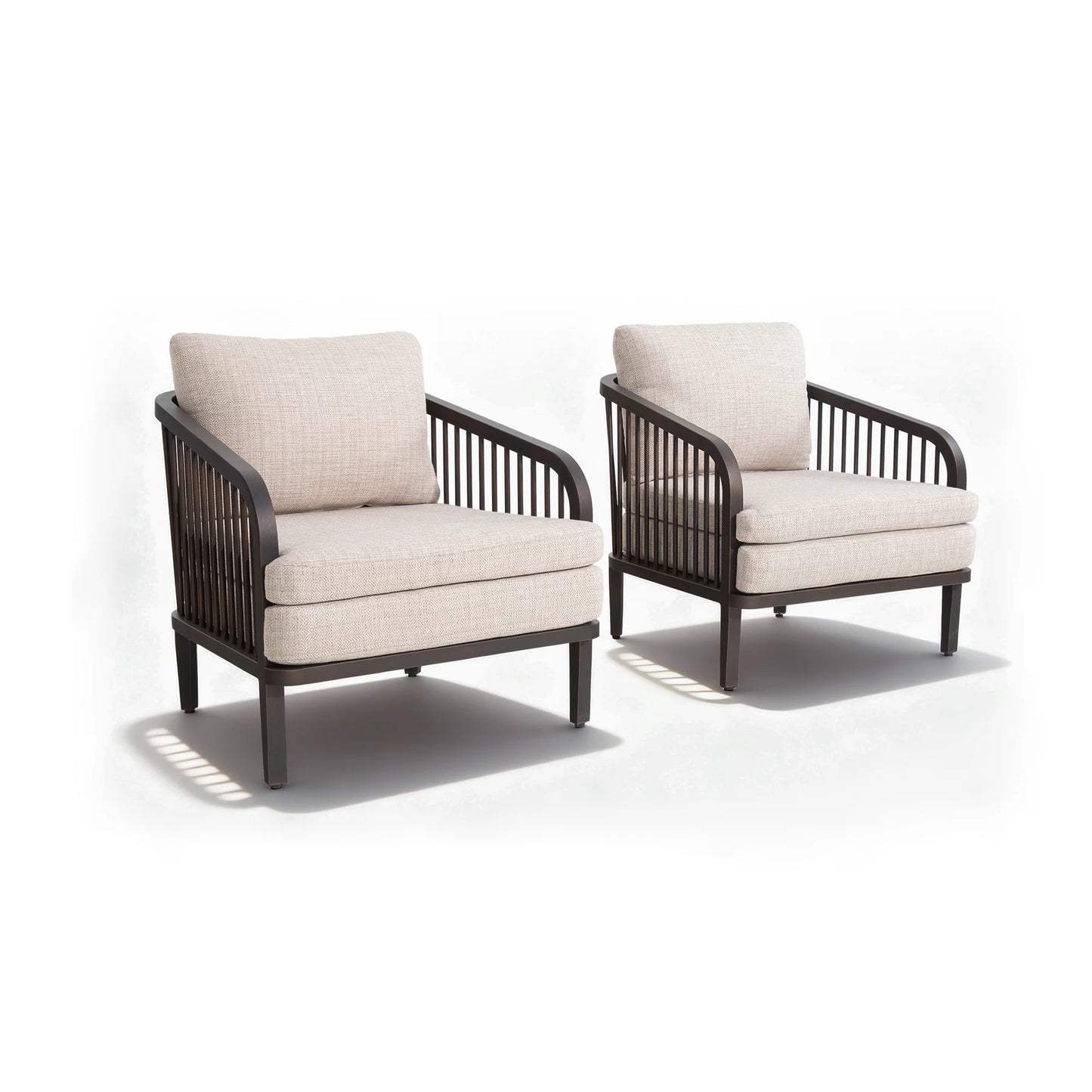 Two armchairs with beige cushions 