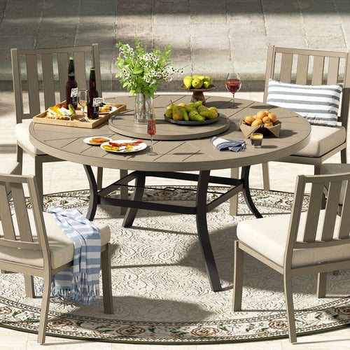 PEAKHOME Azur Patio Round Dining Table/Armless Chair Set With Removable Lazy Susan And Sunbrella® Cushions