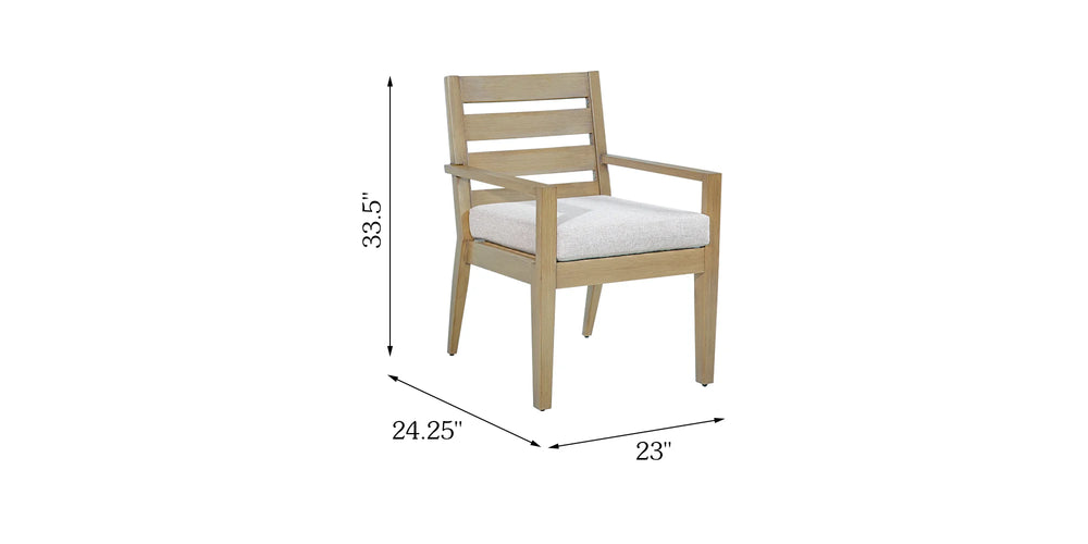 A light natural wood armchair with a white cushioned seat, shown on a white background with dimension lines indicating 33.5 inches height, 24.