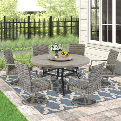 Allure 7-Piece Round Patio Dining Set With Wicker Chair