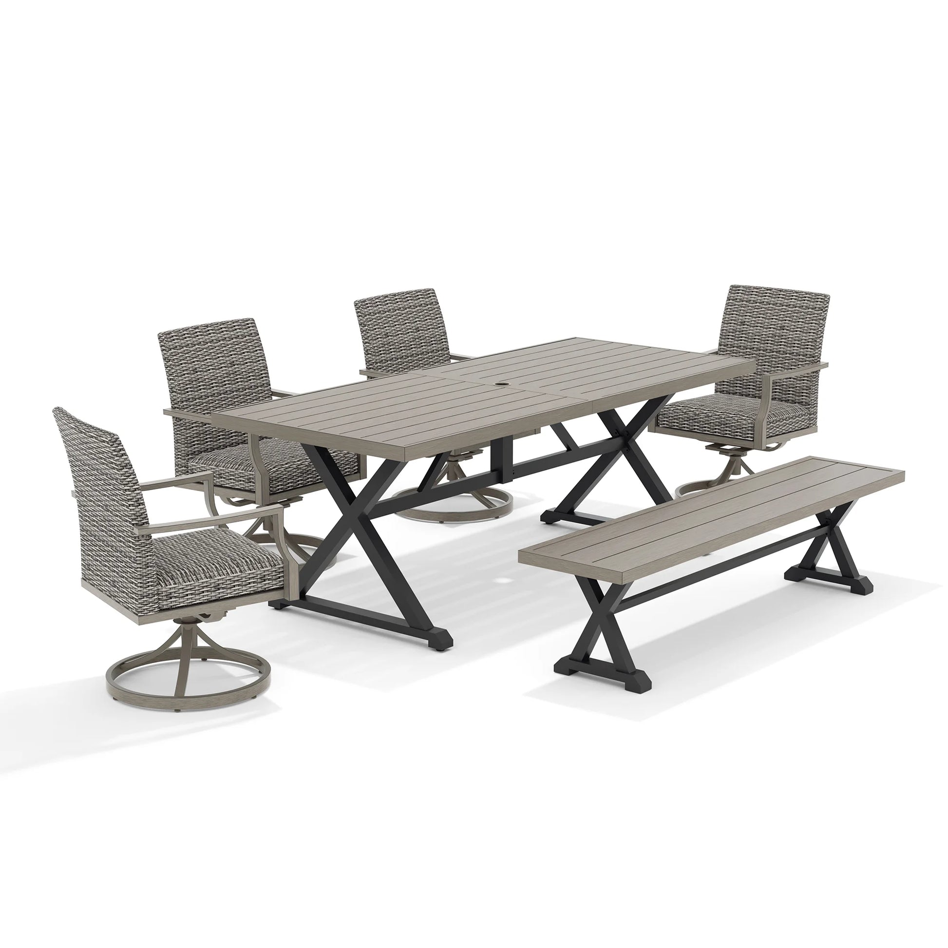 Outdoor furniture set with a table and four chairs
