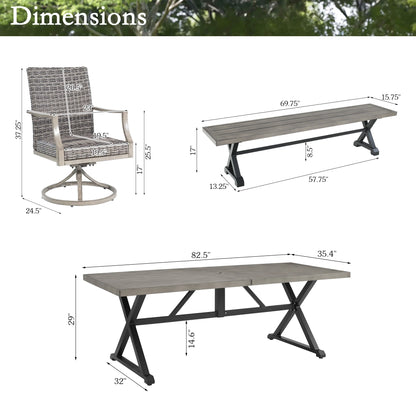 Allure Patio Dining Table and 4 Swivel Chairs and Bench