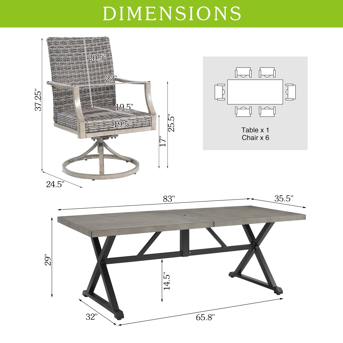 Allure 7-Piece Patio Rectangular Dining Set For 6 Person