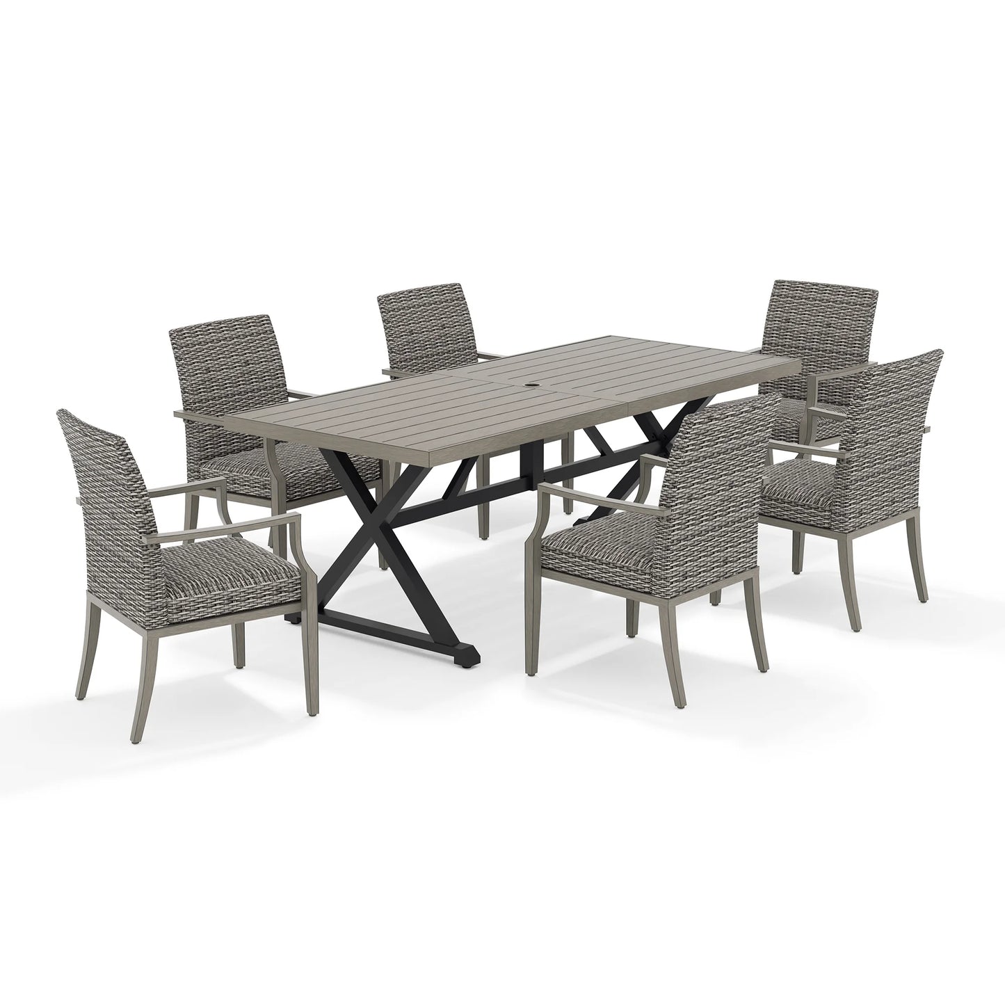 Outdoor dining set with a rectangular table and six chairs