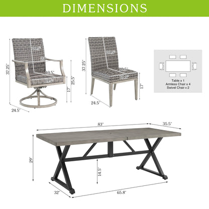Allure 7-Piece Patio Rectangular Dining Set With Wicker Chair