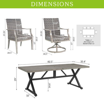Allure 7-Piece Patio Rectangular Dining Set With Wicker Chair