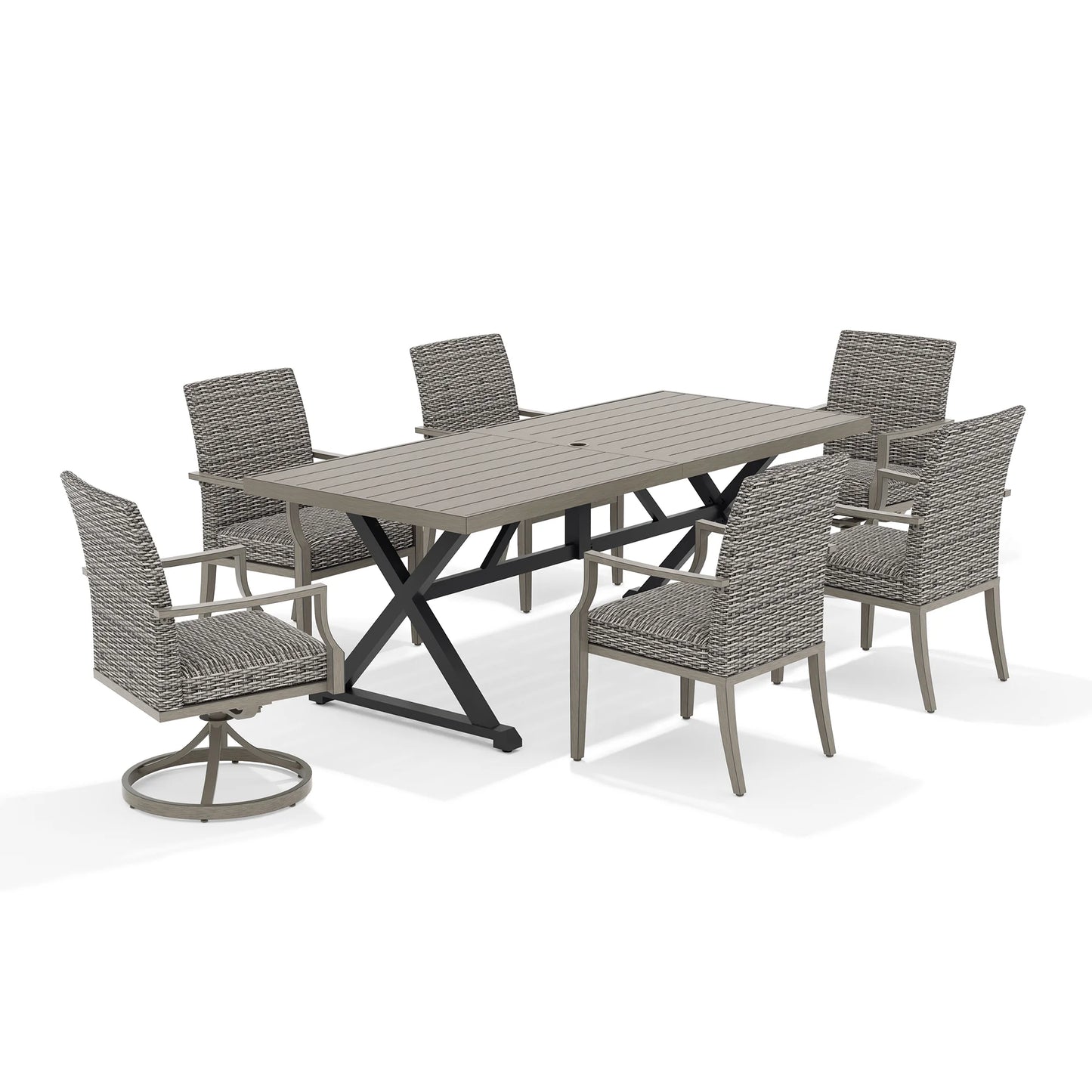 Outdoor dining set with a rectangular table and six chairs