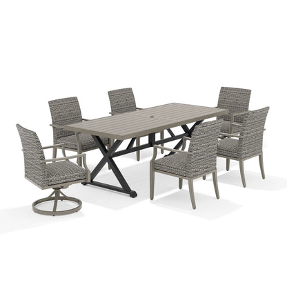 Outdoor dining set with a rectangular table and six chairs