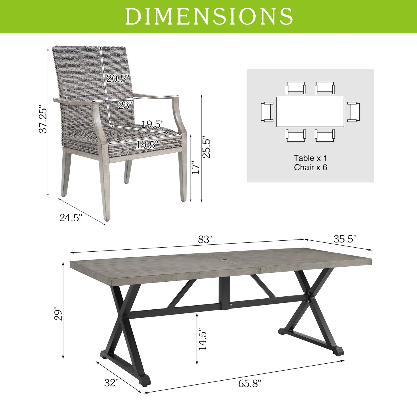 Allure 7-Piece Patio Rectangular Dining Set For 6 Person