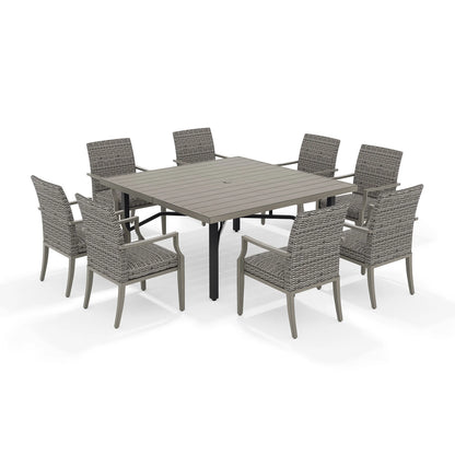 Outdoor dining set with a rectangular table and eight chairs 