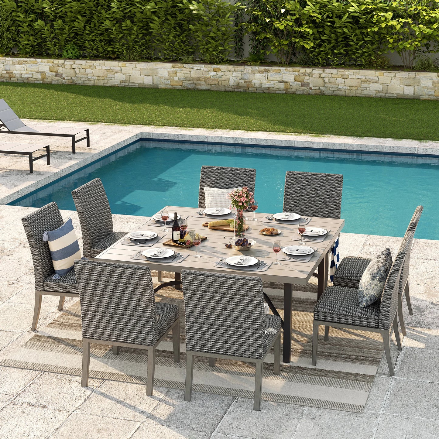Allure 9-Piece Patio Square Dining Set With Armless Chair