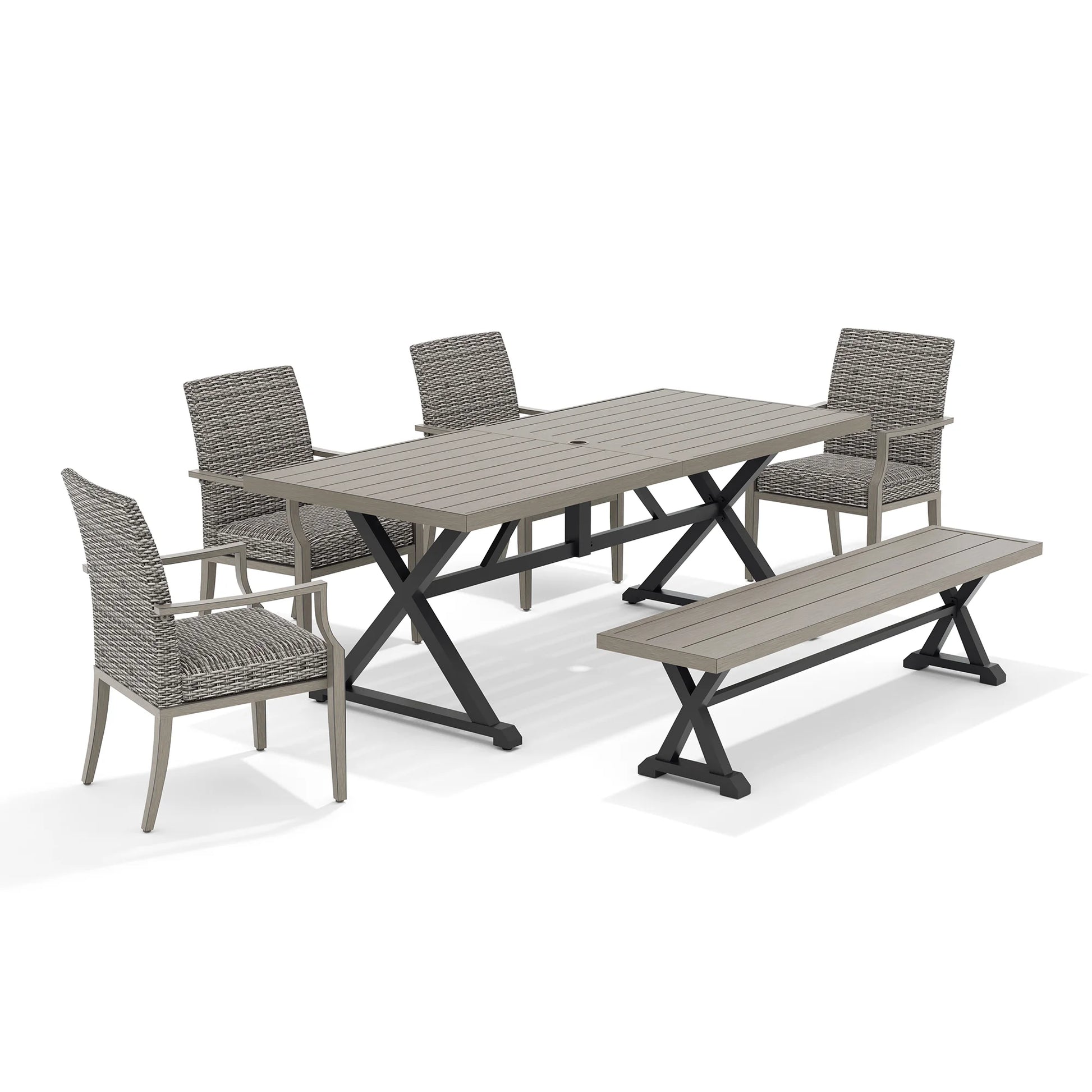 Outdoor furniture set with a table and four chairs