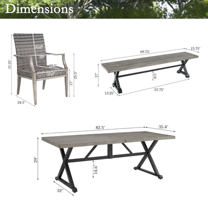 Allure Outdoor Dining Table and 4 Chairs and Bench
