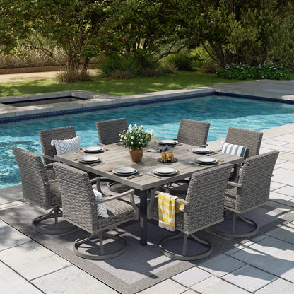 Allure 9-Piece Patio Square Dining Set With Swivel Chair