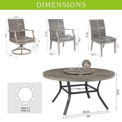 Allure 7-Piece Round Patio Dining Set With Wicker Chair