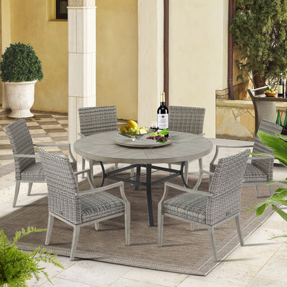 Allure 7-Piece Round Patio Dining Set With Wicker Chair
