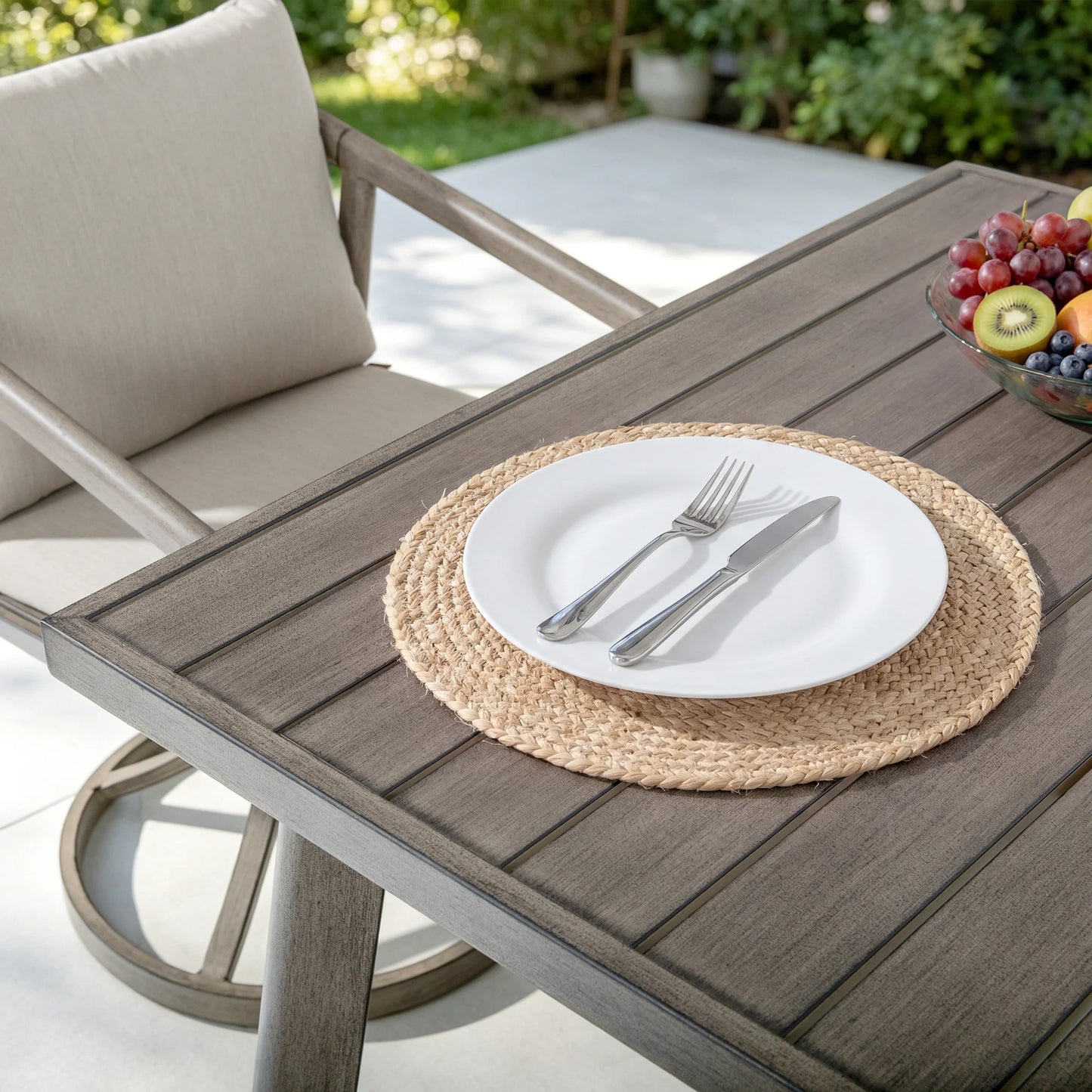 Amalfi 81.75" Rectangular Hand-Brushed Wood Grain Aluminum Patio Dining Table
