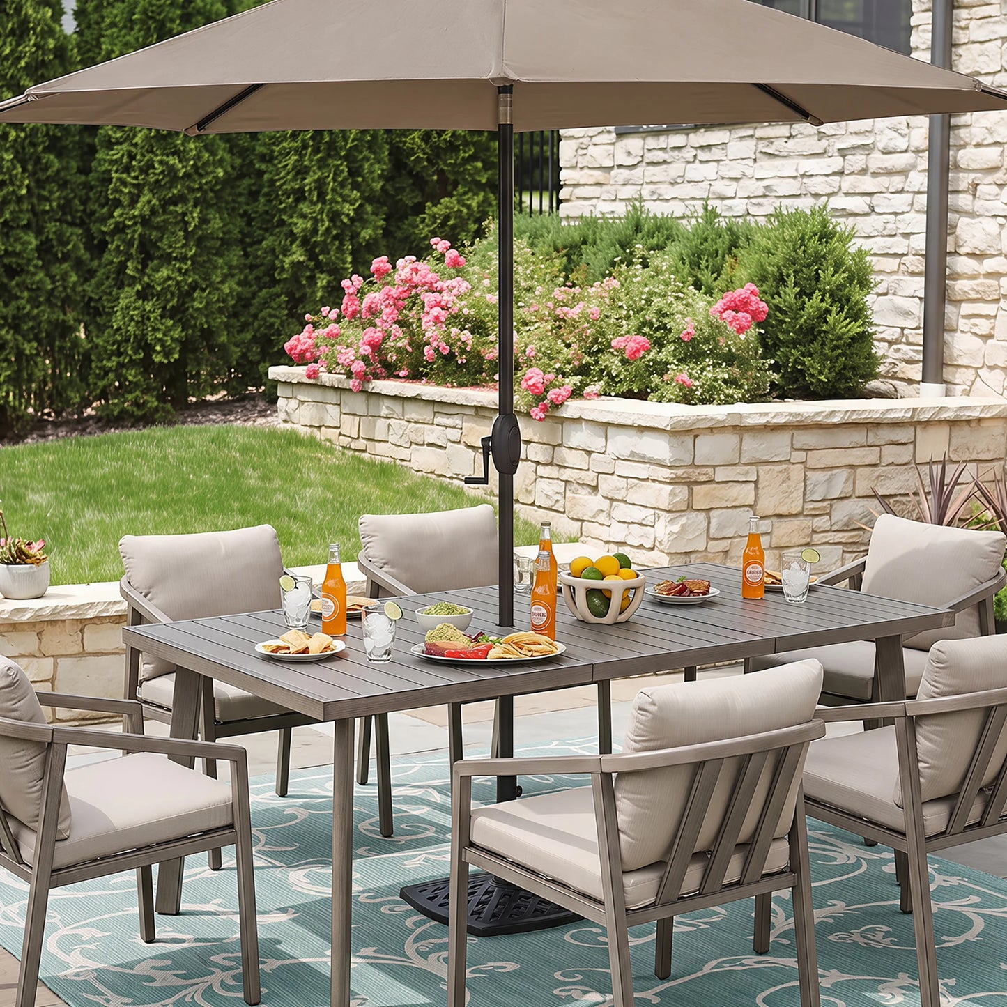 Amalfi 81.75" Rectangular Hand-Brushed Wood Grain Aluminum Patio Dining Table