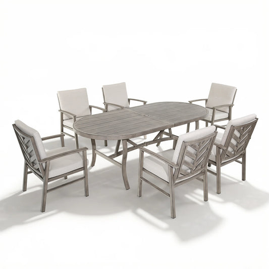 Amario 7-Piece Aluminum Outdoor Oval Dining Set with Sunbrella® Cushions