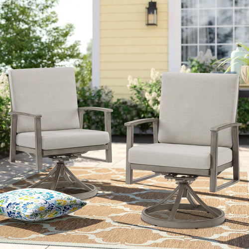 PEAKHOME Amario 2-Piece Patio Aluminum Swivel Dining Chairs With Sunbrella® Cushions