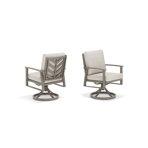 Two swivel chairs with beige cushions 
