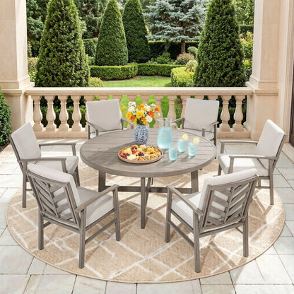 Amario 6 Person Aluminum Patio Round Dining Set With Sunbrella® Cushions
