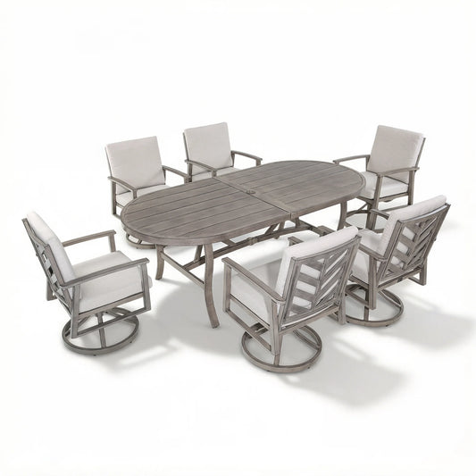 Amario 6 Person Patio Aluminum Dining Set With Sunbrella Cushions