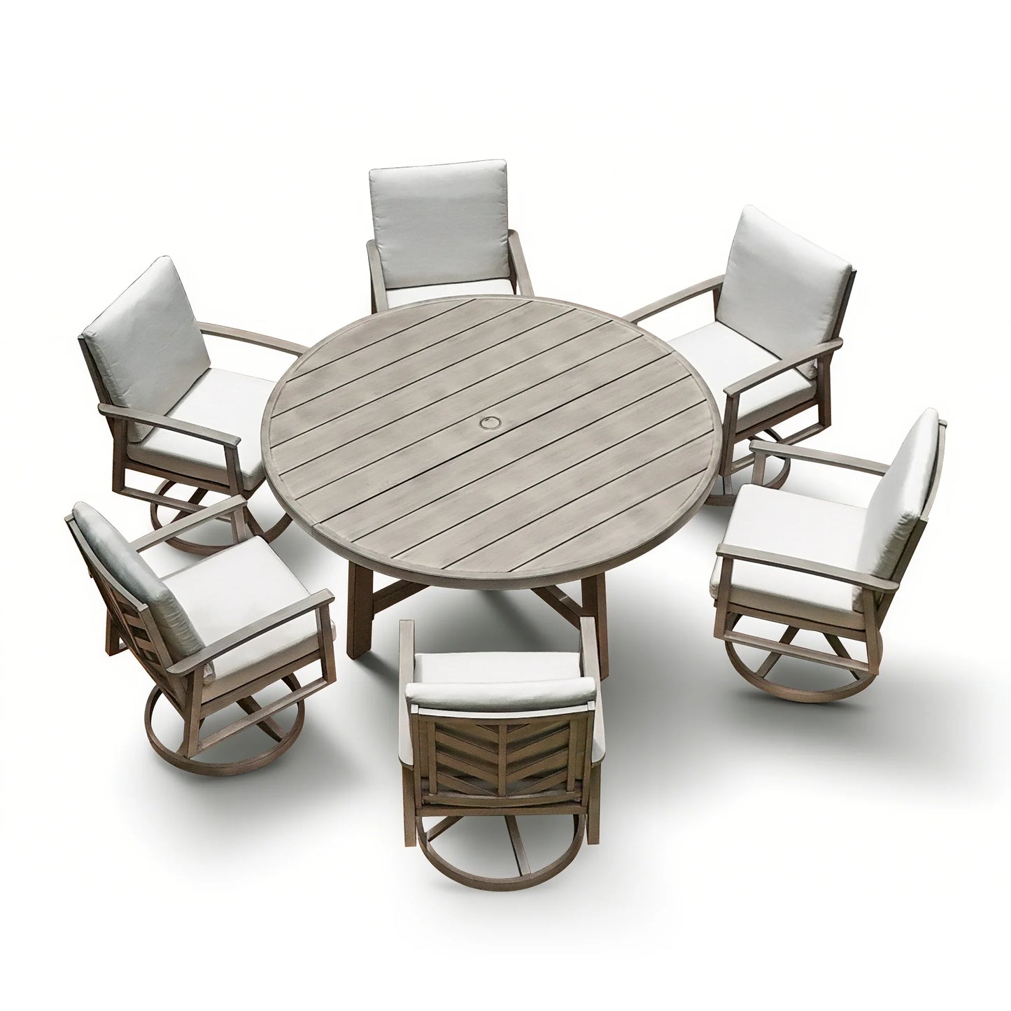 Round wooden table with six matching chairs 