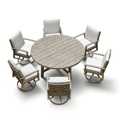 Round wooden table with six matching chairs 