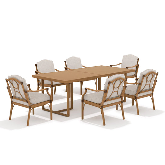 Arcadia Weather-Resistant Outdoor 84"L Dining Table and 6 Armchair