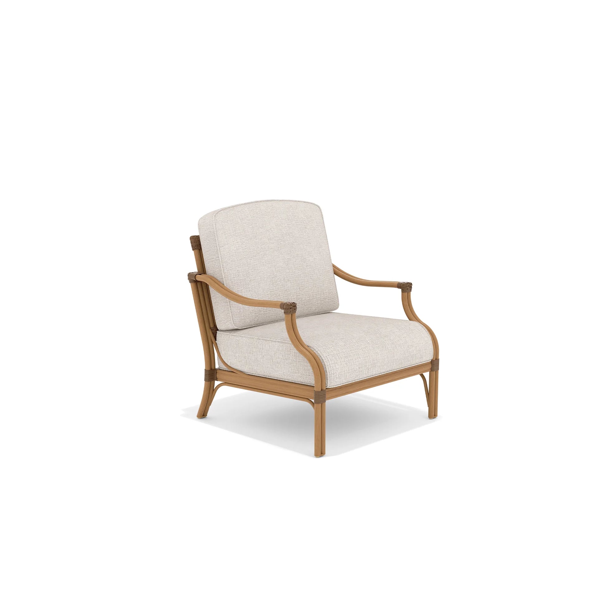 Chair with wooden frame and beige cushion