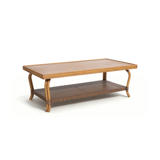 Arcadia Patio Coffee Table with Wicker Storage Shelf