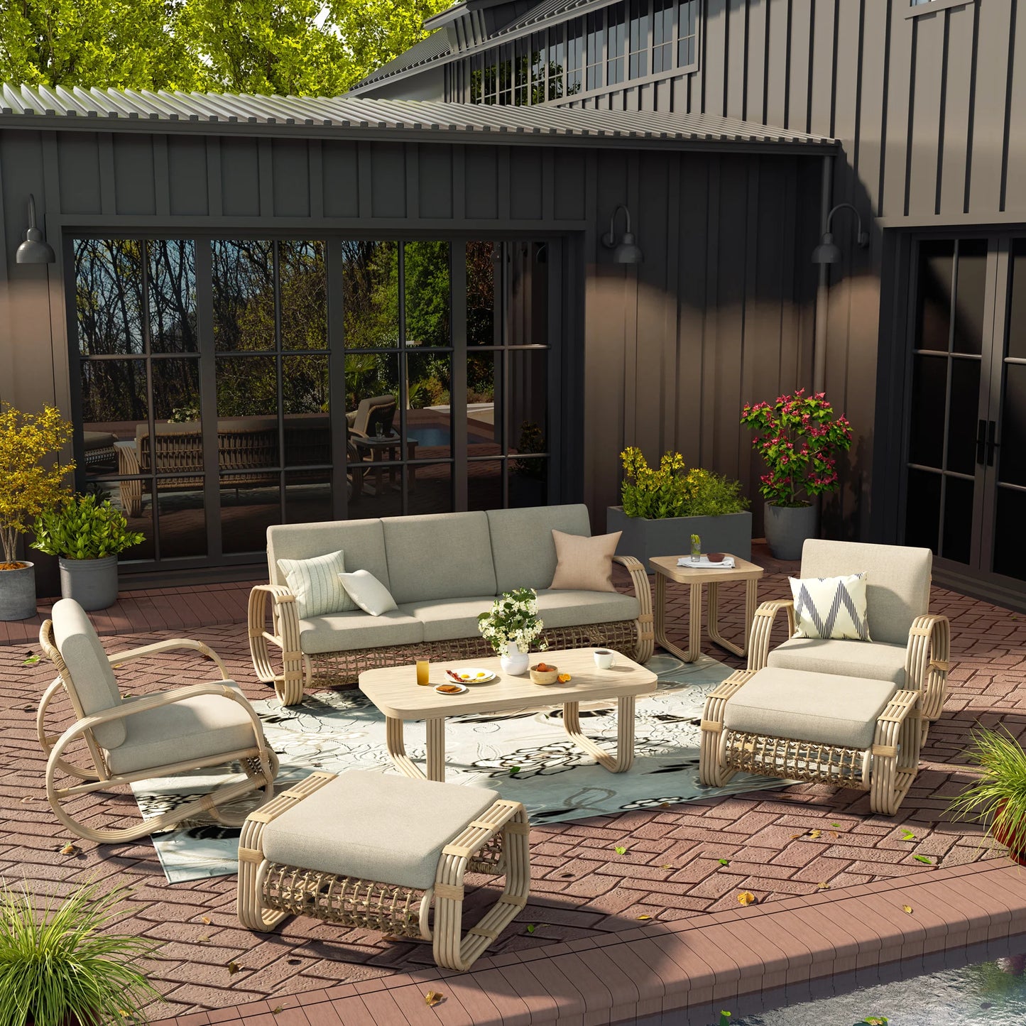 Arsterie 7 Pieces Aluminum Patio Furniture Sofa Sets With Ottoman