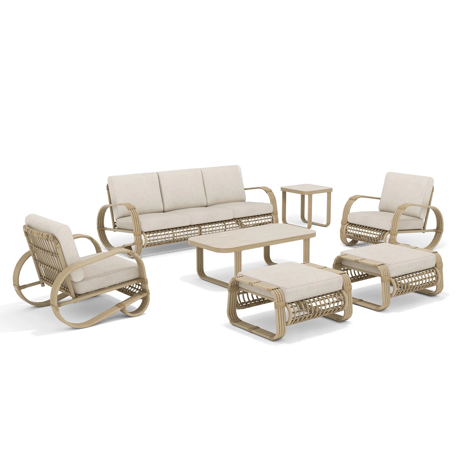 Outdoor furniture set with beige cushions