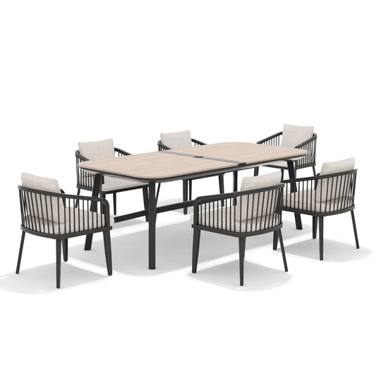 Asheville Patio Rectangular Dining Table and 6 Dining Chair