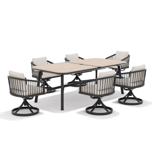 Asheville Patio Rectangular Dining Table and 6 Swivel Chair