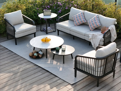 Asheville 6-Piece Aluminum Patio Deep Sofa Set With Nesting Sintered Stone Tables