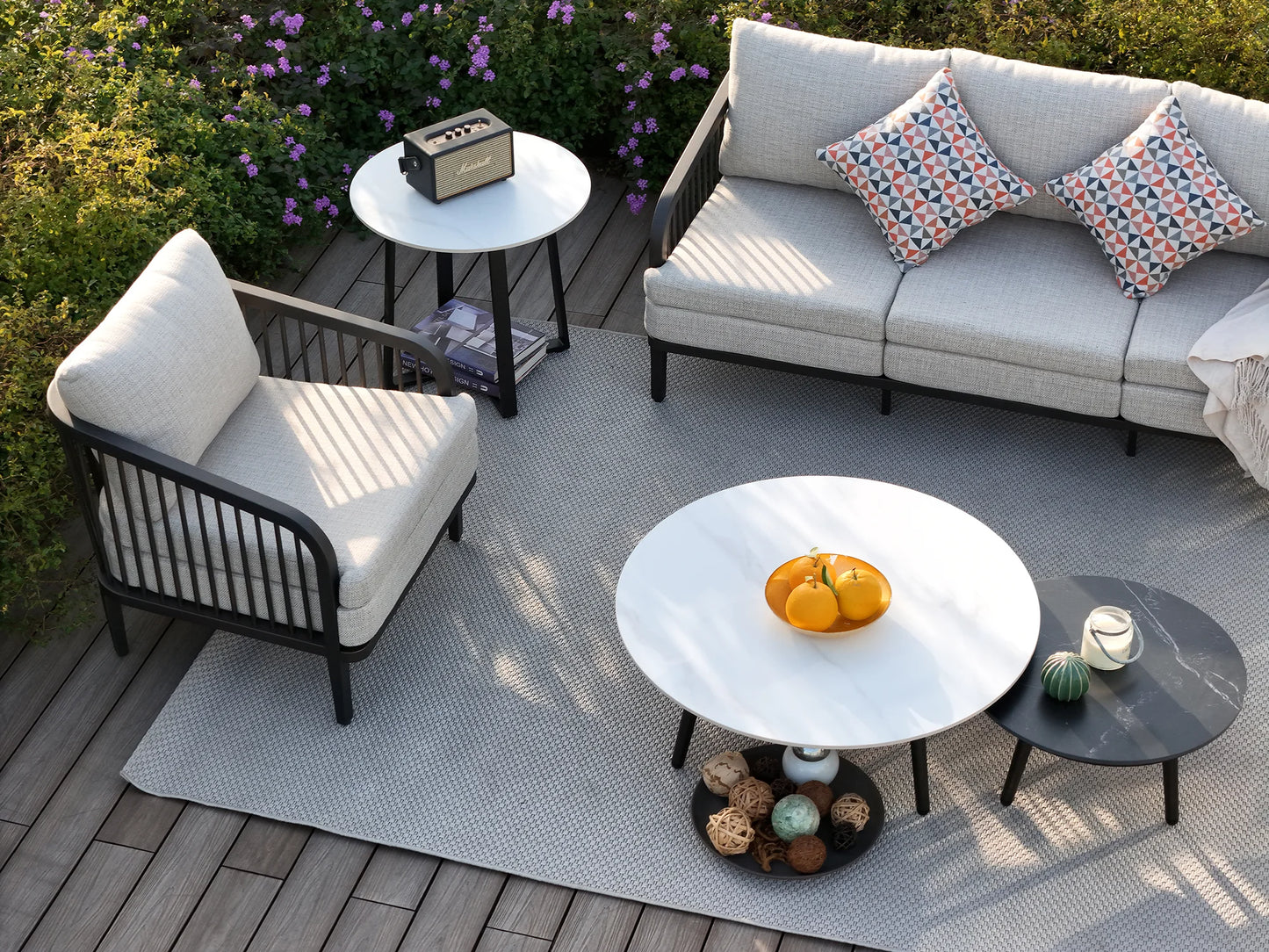 Asheville 6-Piece Aluminum Patio Deep Sofa Set With Nesting Sintered Stone Tables