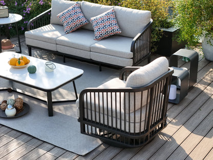 Asheville 5-Piece Aluminum Patio Swivel Seating Set With Sintered Stone Tables