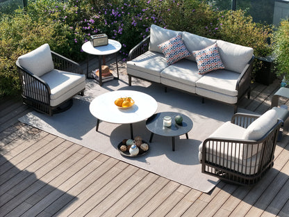 Asheville 6-Piece Aluminum Patio Seating Set With Nesting Sintered Stone Tables