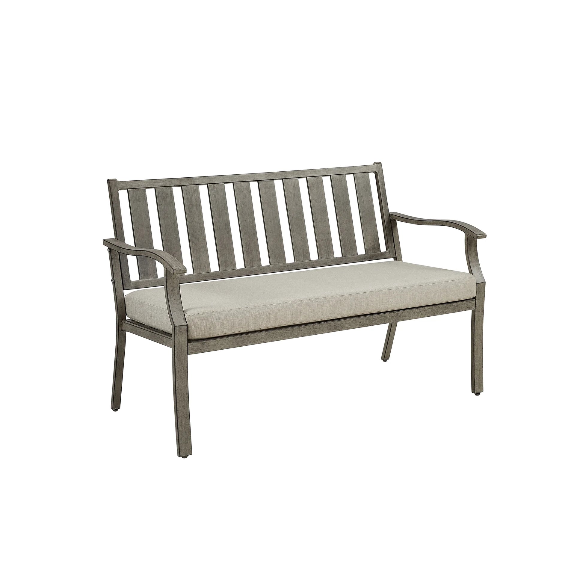 Gray Aluminum bench with beige cushion