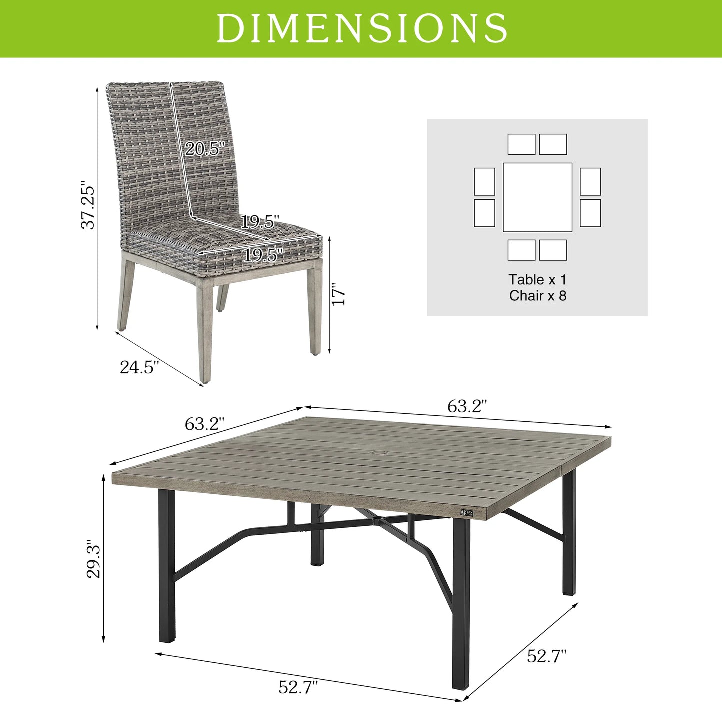 Allure 9-Piece Patio Square Dining Set