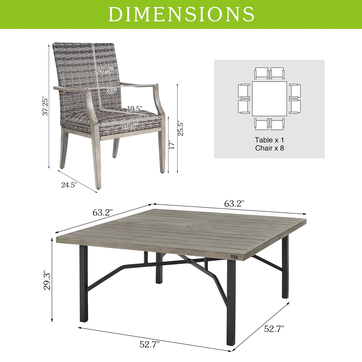 Allure 9-Piece Patio Square Dining Set
