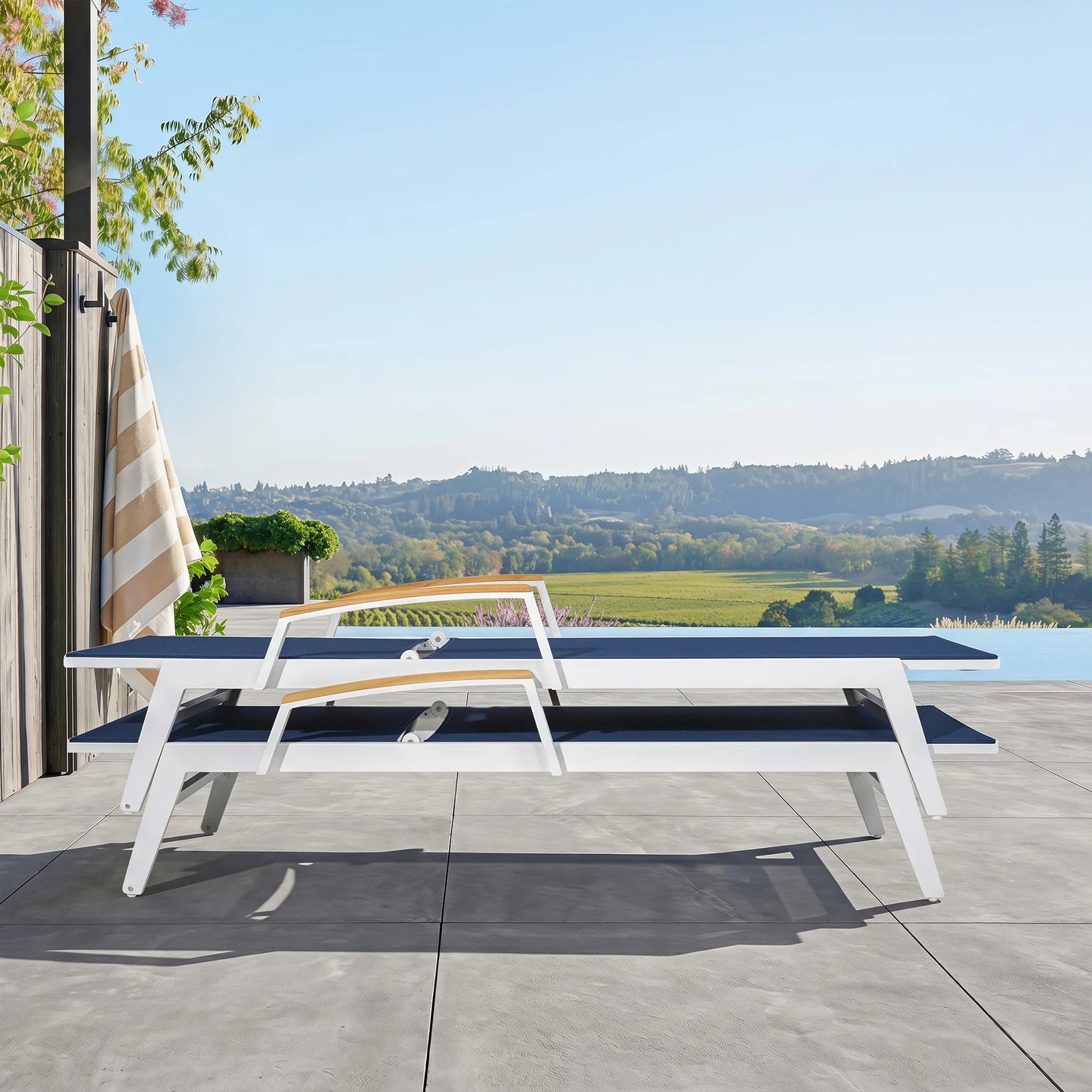 Canyon Set of 2 Aluminum Patio Chaise Lounge with USA-Made Phifertex® Textilene